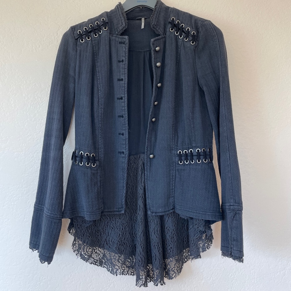 Free People Military Sgt Pepper Jacket w/ lace dark blue